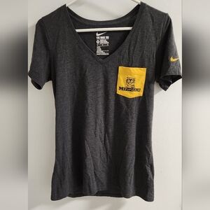 Nike University of Missouri (Mizzou) Charcoal V-Neck Athletic Fit Tee, Size M